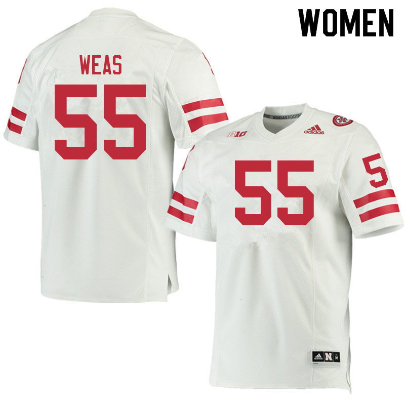Women #55 Brady Weas Nebraska Cornhuskers College Football Jerseys Sale-White - Click Image to Close